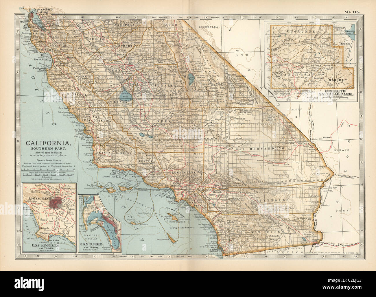Karte des südlichen Teils von Kalifornien Stockfoto