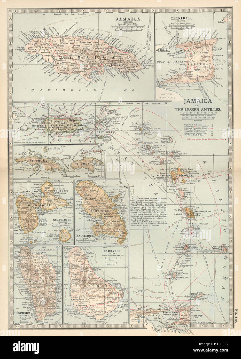 Karte von Jamaika und den kleinen Antillen Stockfoto