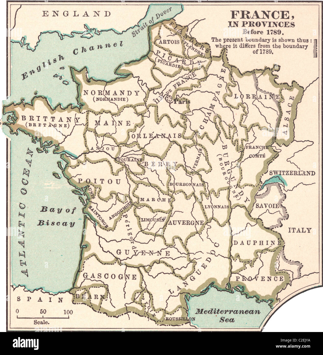 Karte von Frankreich in Provinzen Stockfoto