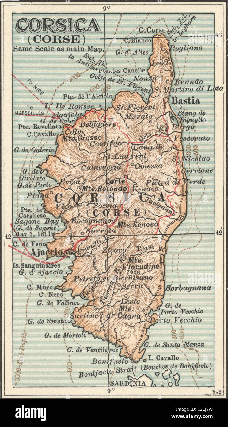Karte von Korsika Stockfoto