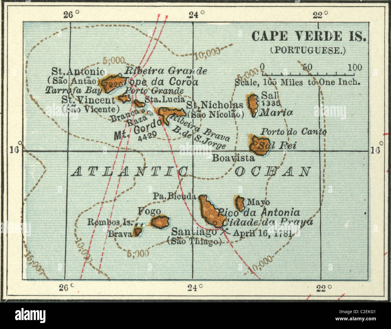 Karte von Kap Verde Inseln Stockfoto