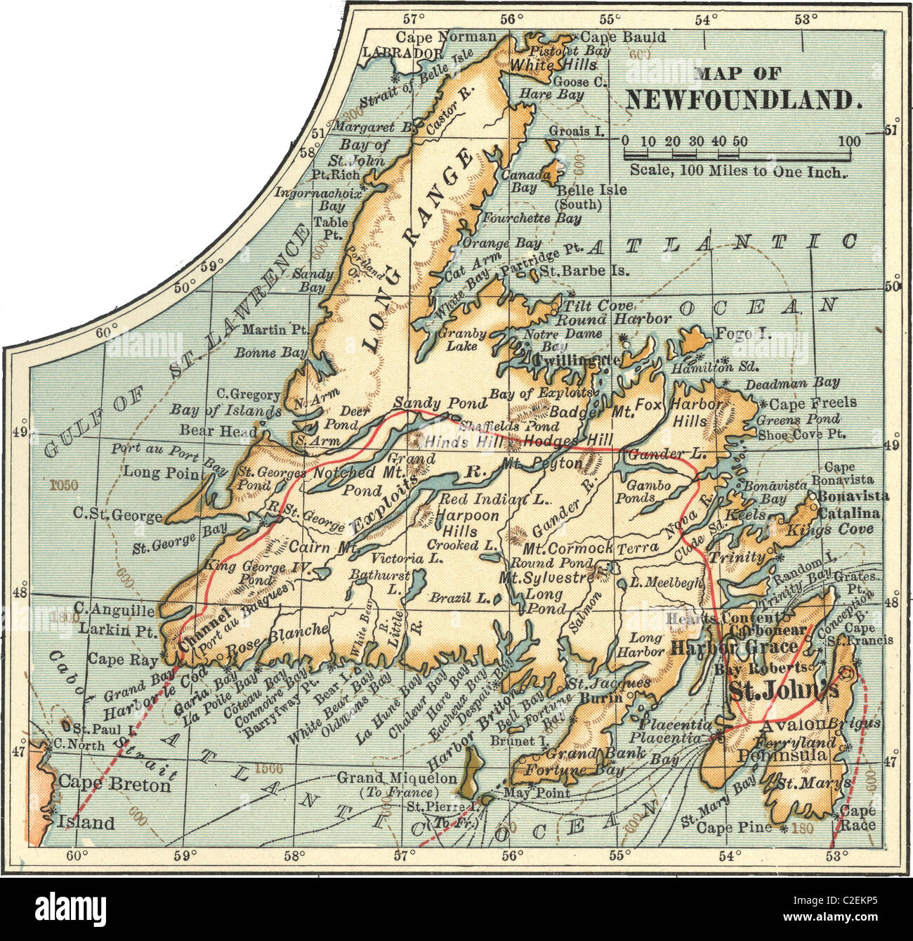 Karte von Neufundland Stockfoto