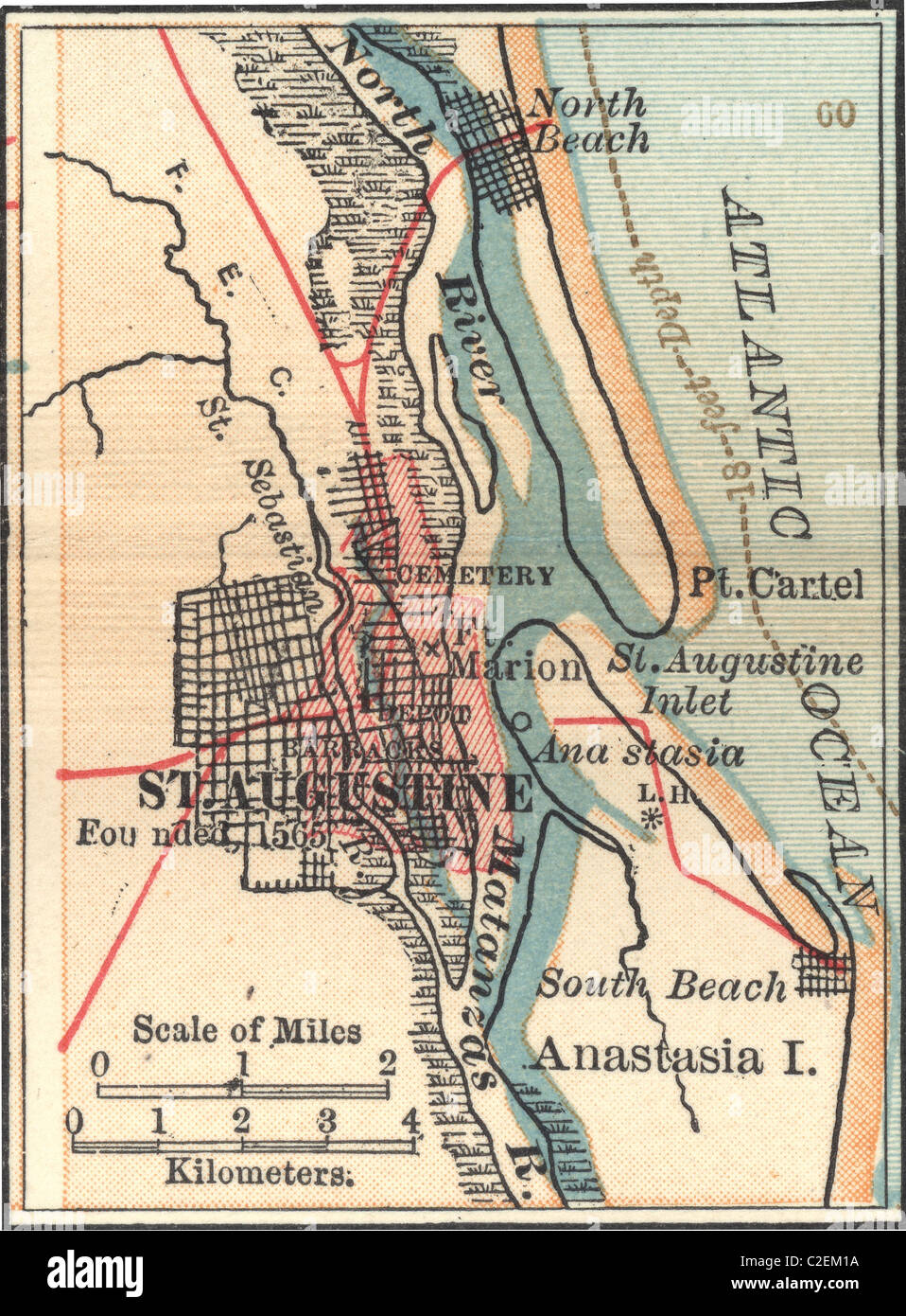 Karte von St. Augustine, Florida Stockfoto