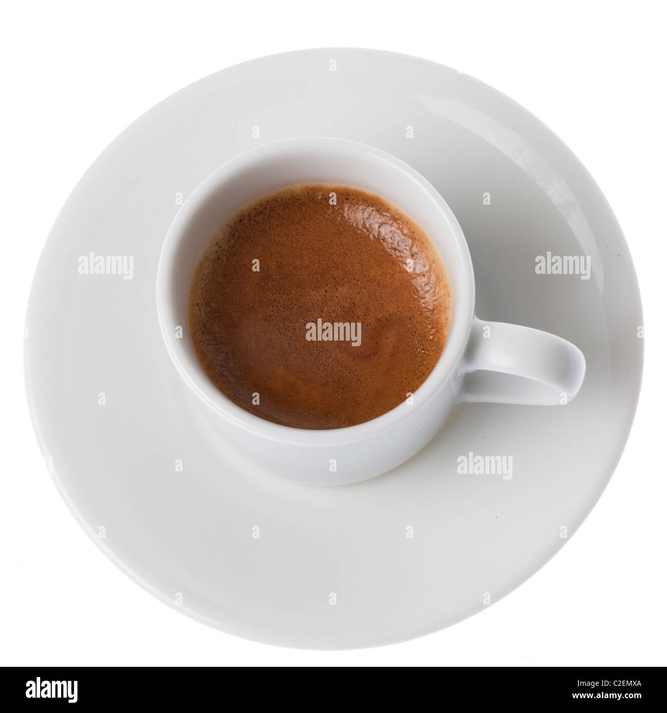 Ein doppelter Espresso in weiße Tasse mit Untertasse Stockfoto