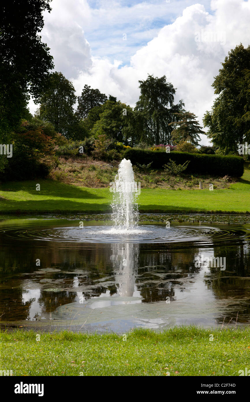 Ein Brunnen in einem Teich mit einem Landschaftsgarten Stockfoto