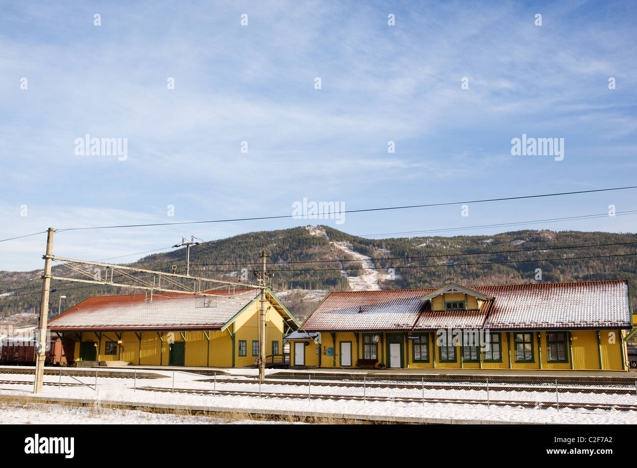 Eine norwegische Bahnhof in die Stadt Vikersund Stockfoto