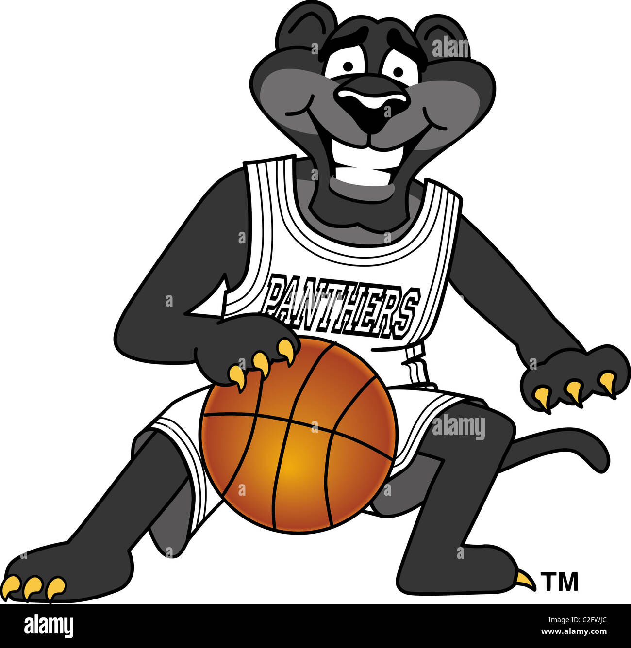 Cartoon-Panther-Maskottchen Basketball spielen Stockfoto
