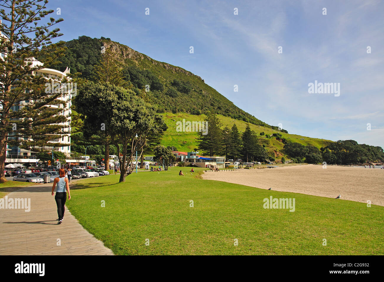 Uferpromenade, Mount Maunganui, Tauranga, Bay of Plenty, North Island, Neuseeland Stockfoto