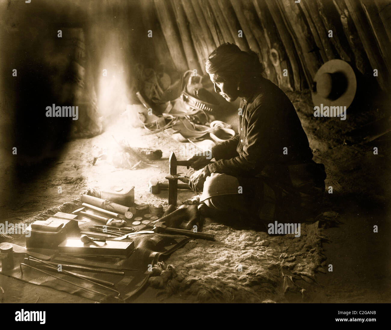 Navajo Silberschmied Stockfoto