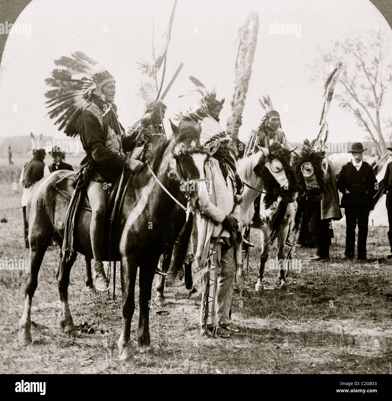 Sioux-Indianer und Ponys Stockfoto