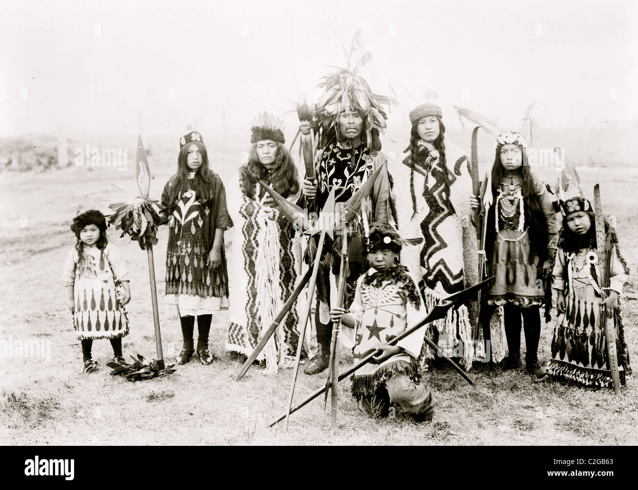 Familie des Stammes Lummi der Siwash-Indianer Stockfoto
