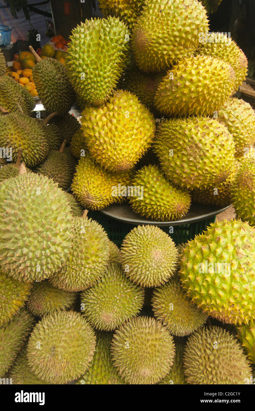 Durian Frucht auf dem Markt auf der Insel Phu Quoc in Vietnam Stockfoto