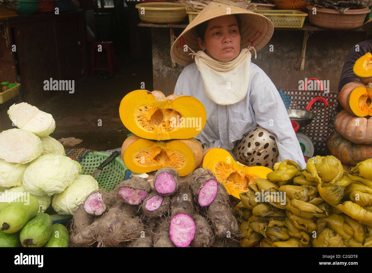 Gemüsehändler auf dem Markt auf der Insel Phu Quoc in Vietnam Stockfoto