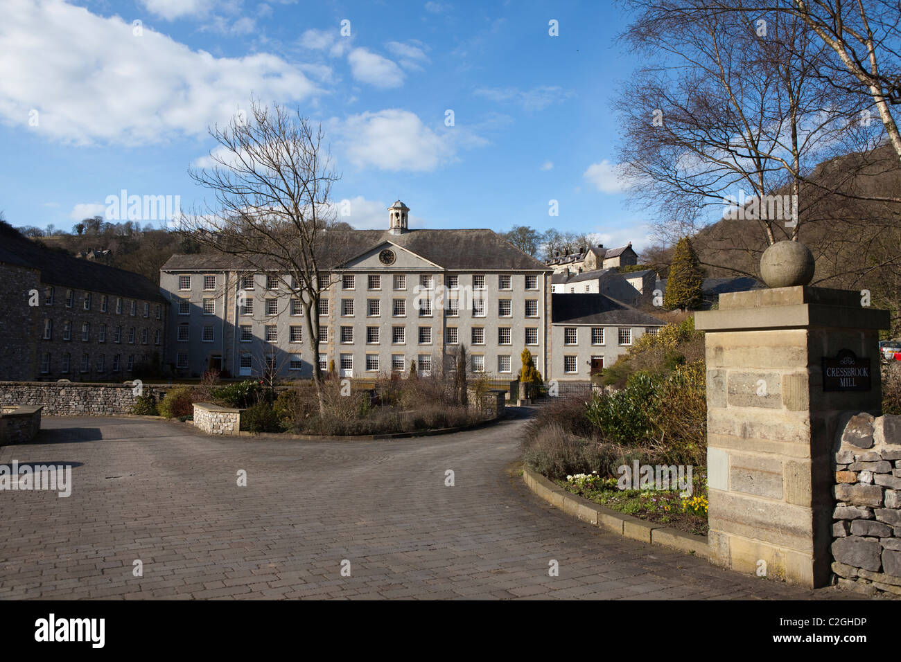 Derbyshire Peak District Monsal Dale Cressbrook Mühle umgebaut zu Wohnungen Stockfoto