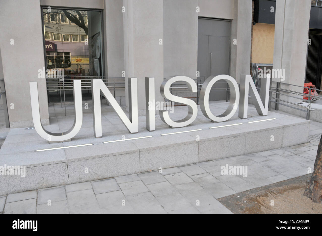 Unison Union Logo Zeichen gewerkschaftliche Vertretung Arbeitsbeziehungen Streitigkeiten Arbeit zwingen Konflikt Unterstützung Stockfoto