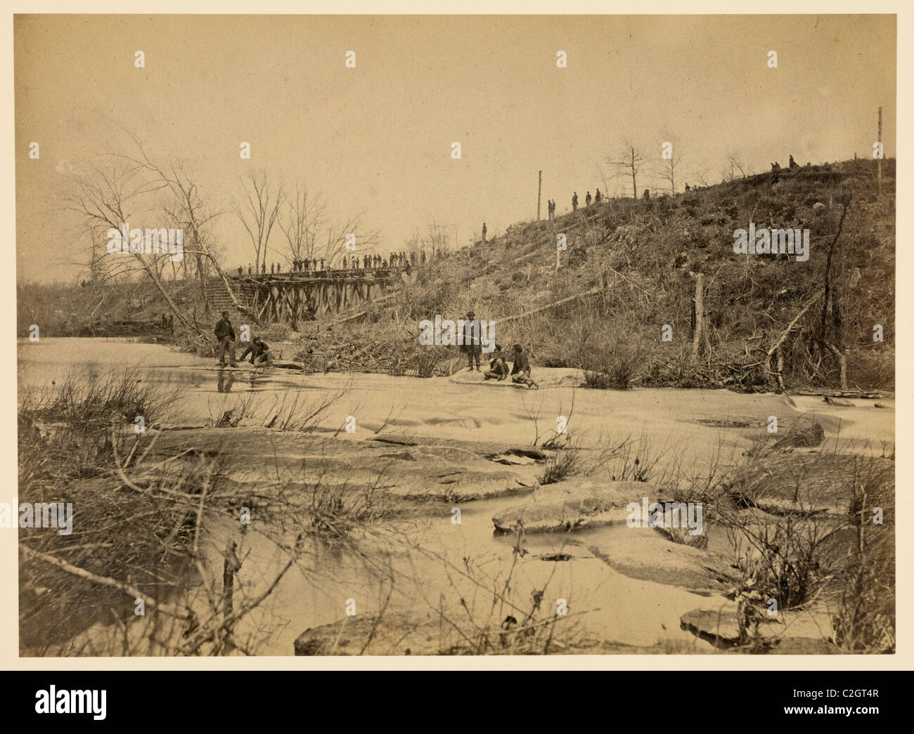 Bull Run Brücke zu reparieren. Bau-Korps U.S.M.R. Eisenbahnen. Stockfoto