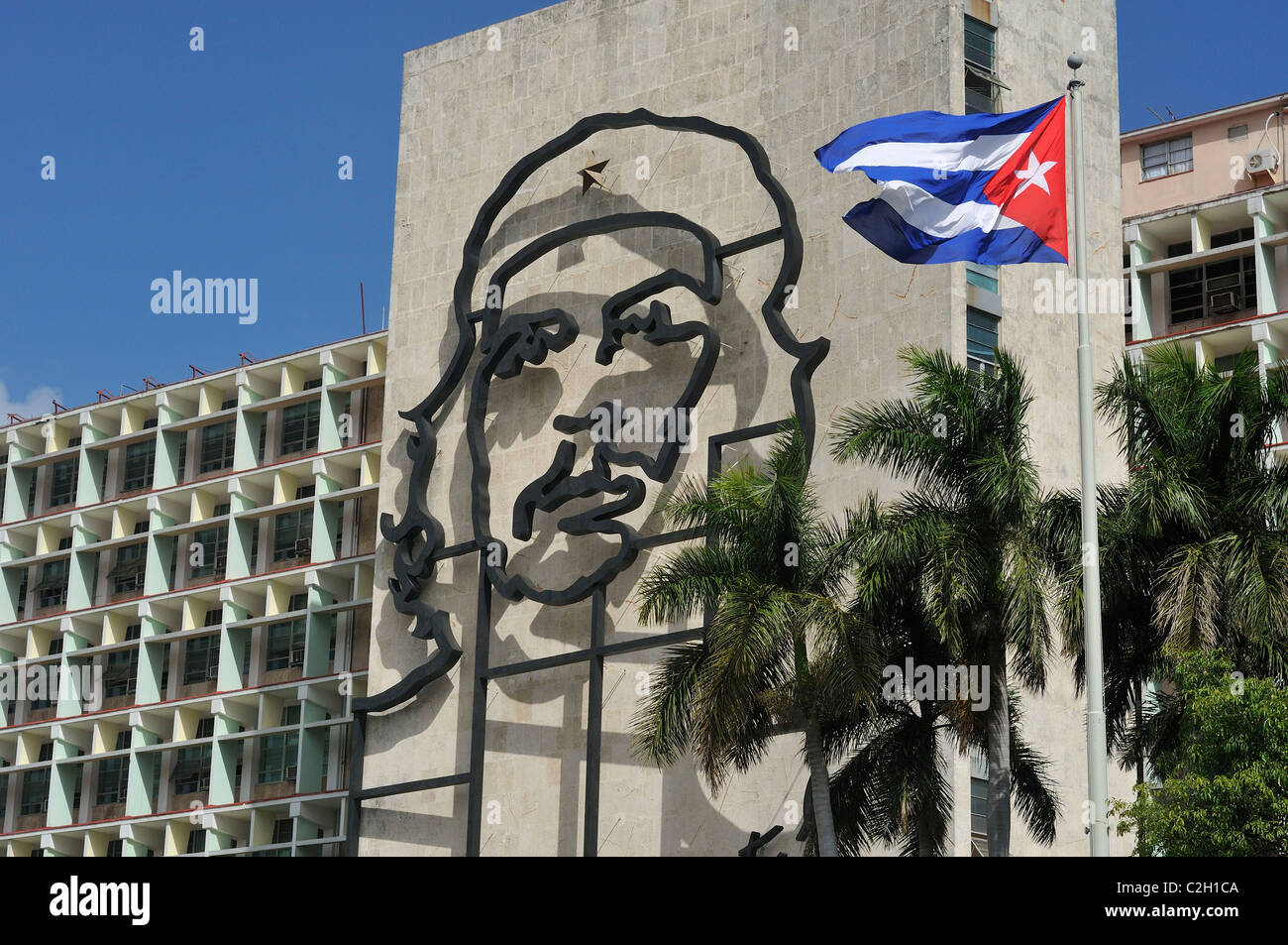 Havanna. Kuba. Bild von Che Guevara auf das Ministerium Gebäude des Innenministeriums, Plaza De La Revolucion. Stockfoto