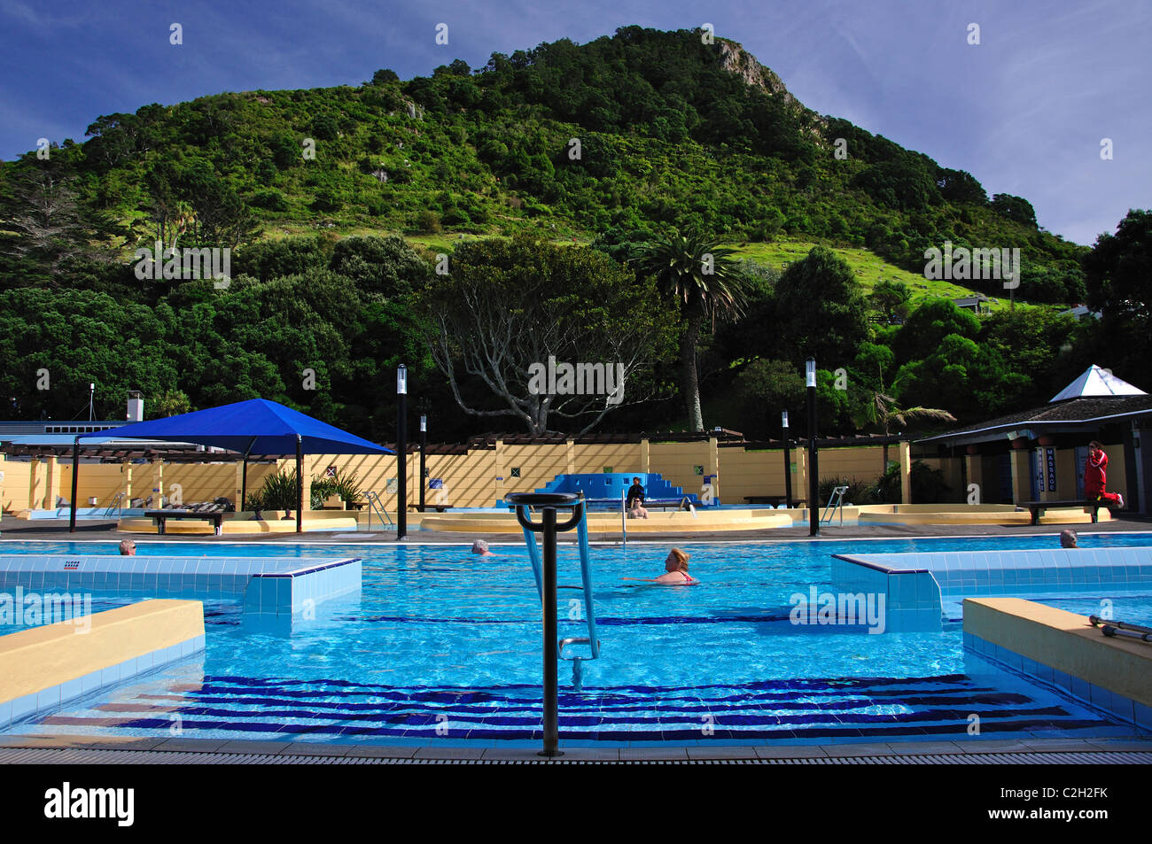 Mount Maunganui heißes Salzwasser Pools, Mount Maunganui, Tauranga, Bay of Plenty, North Island, Neuseeland Stockfoto