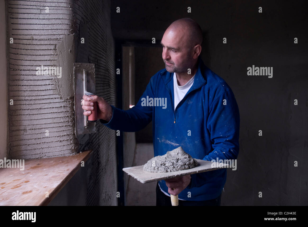 Kalk Mörtel Verputzen Stockfoto