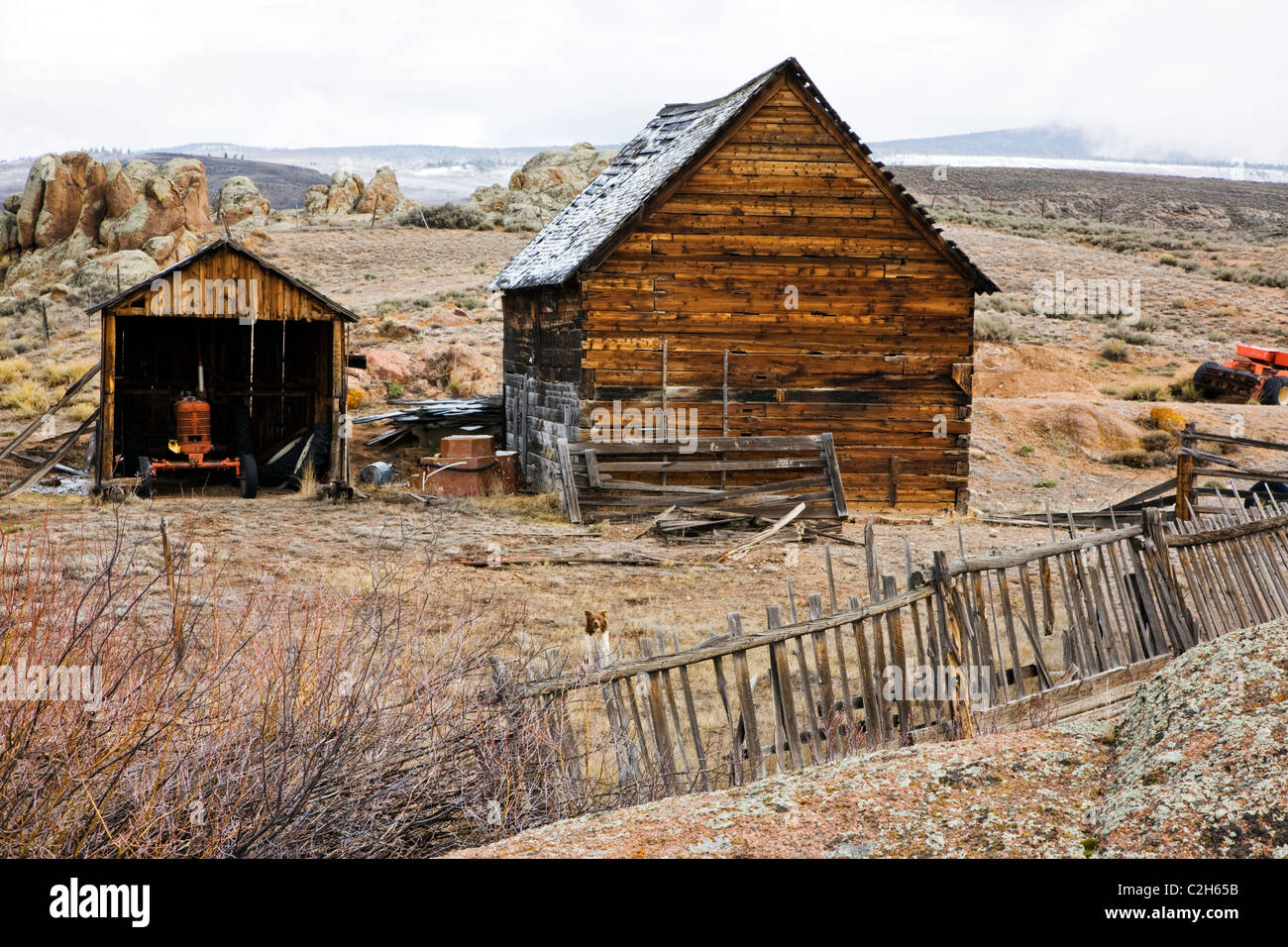 Alten Ranch Scheune und Schuppen, in der Nähe von Doyleville, Colorado, USA Stockfoto