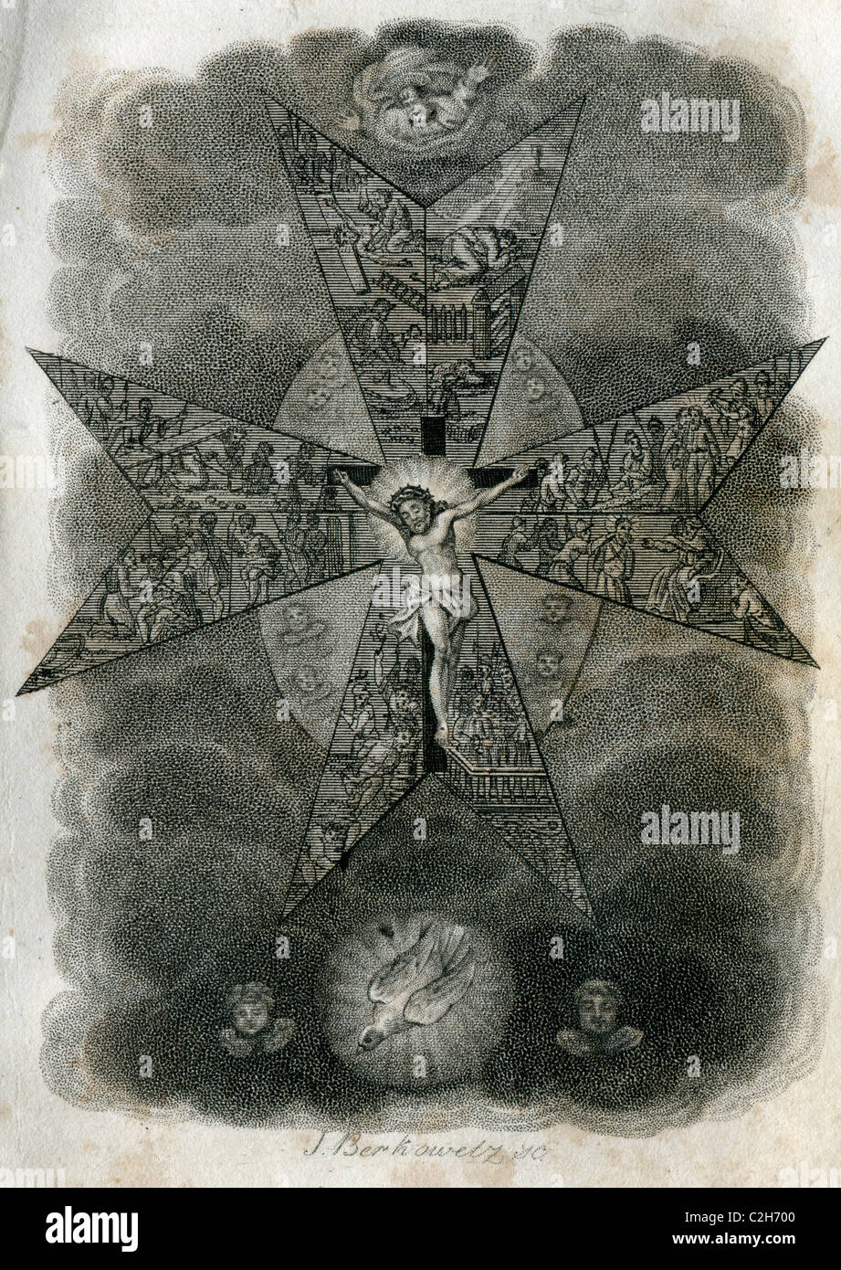 Die Malteser Kreuz (1843 J.Berkowetz Stahlstich) Stockfoto
