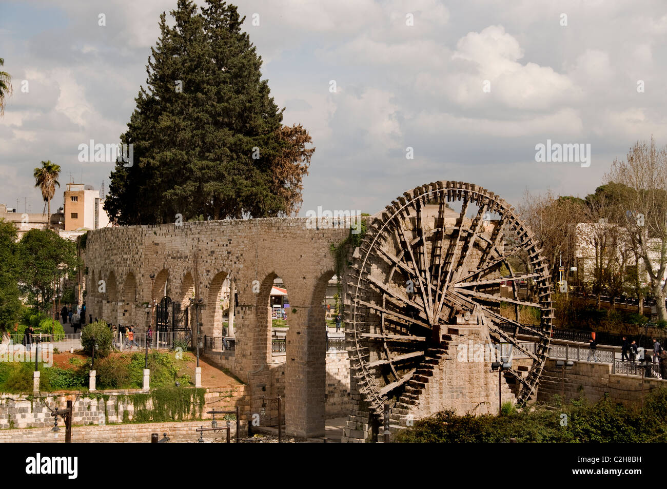 Alte Stadt Hama Syrien Wassermühle Norias Noria Stockfoto