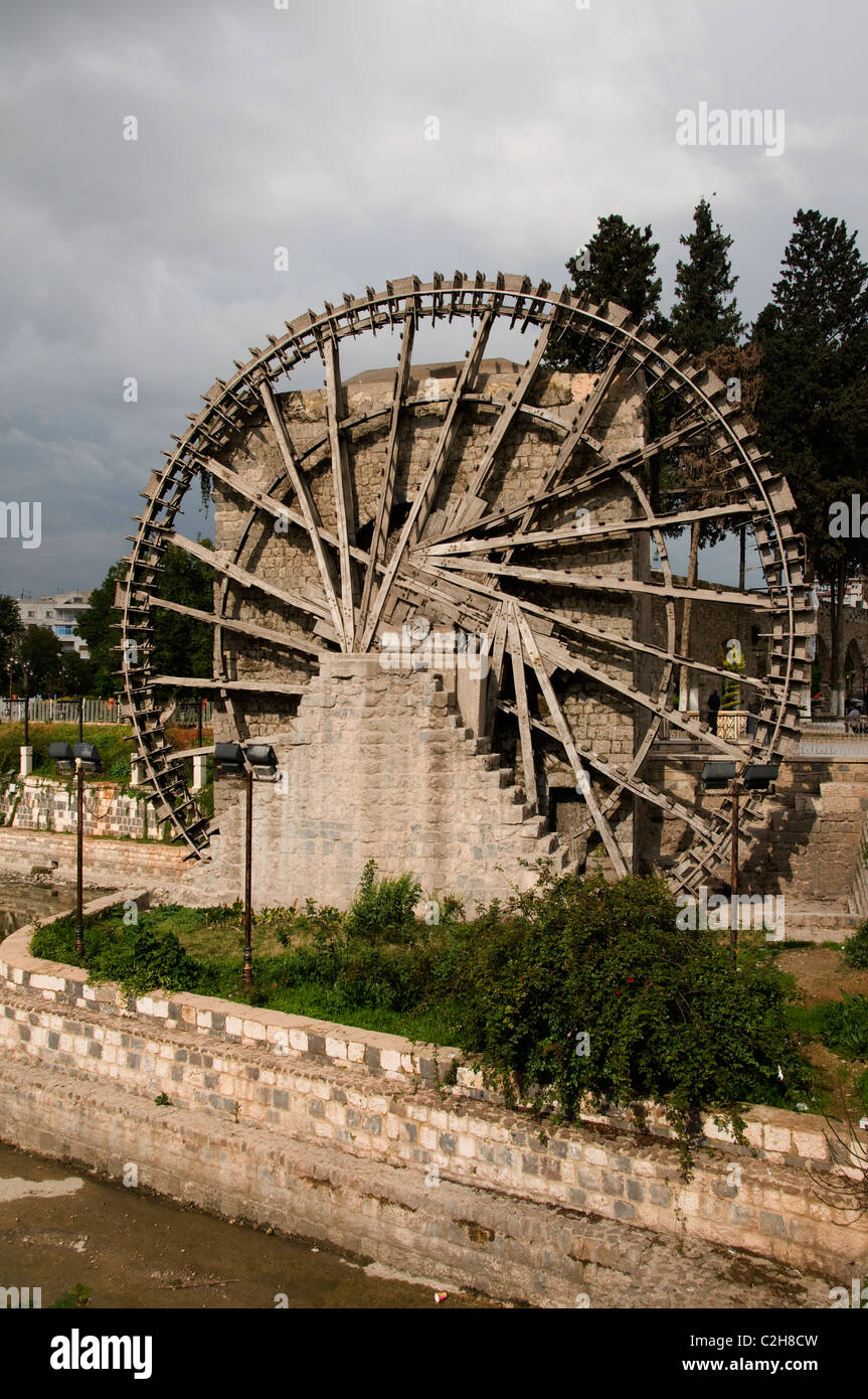 Alte Stadt Hama Syrien Wassermühle Norias Noria Stockfoto