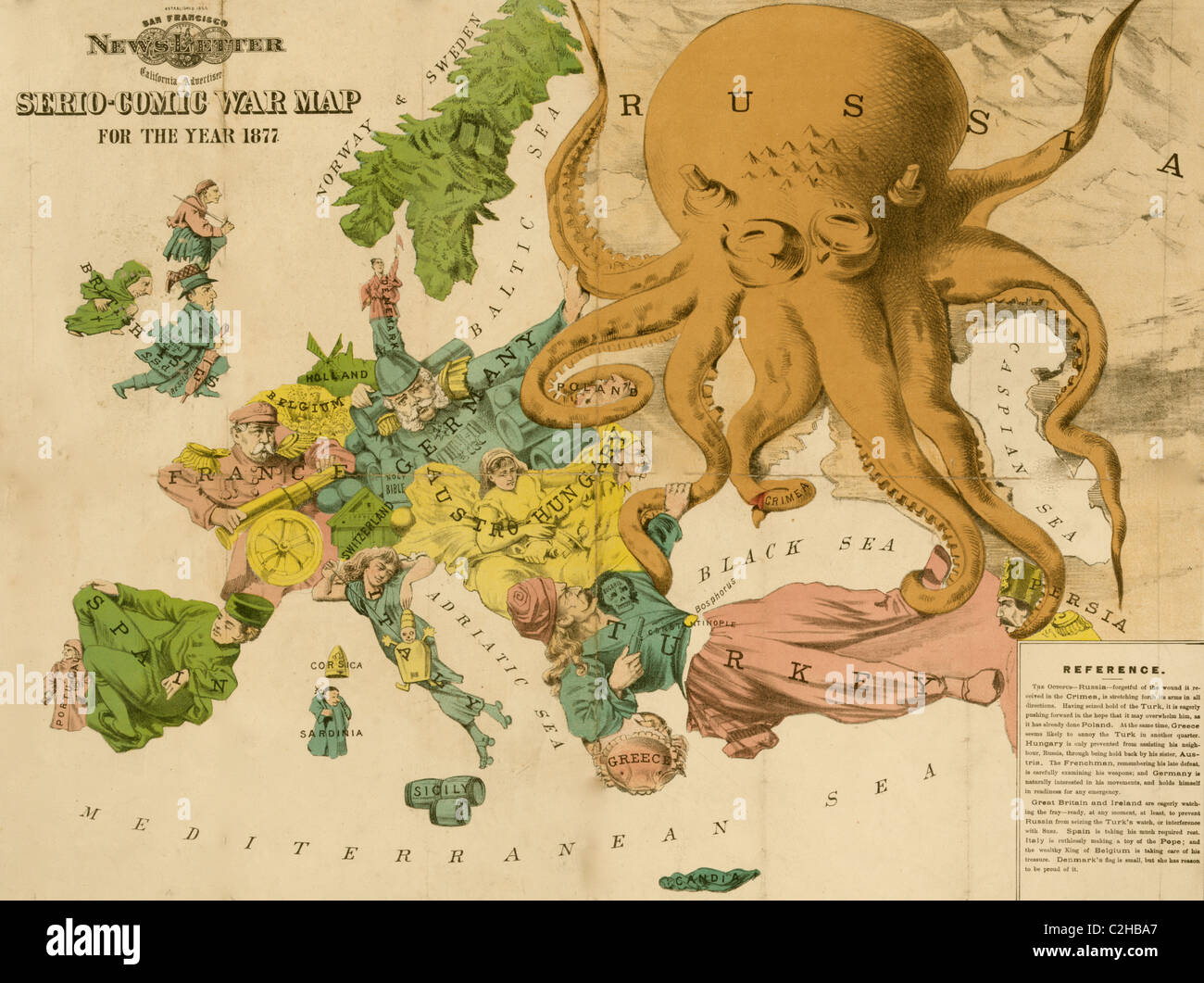 Serio-Comic-Krieg-Karte für das Jahr 1877 Stockfoto