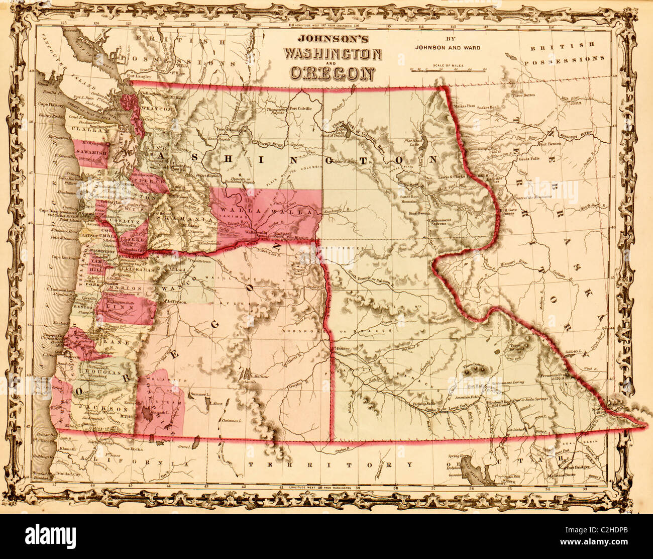 Washington & Oregon Gebiete 1862 Stockfoto