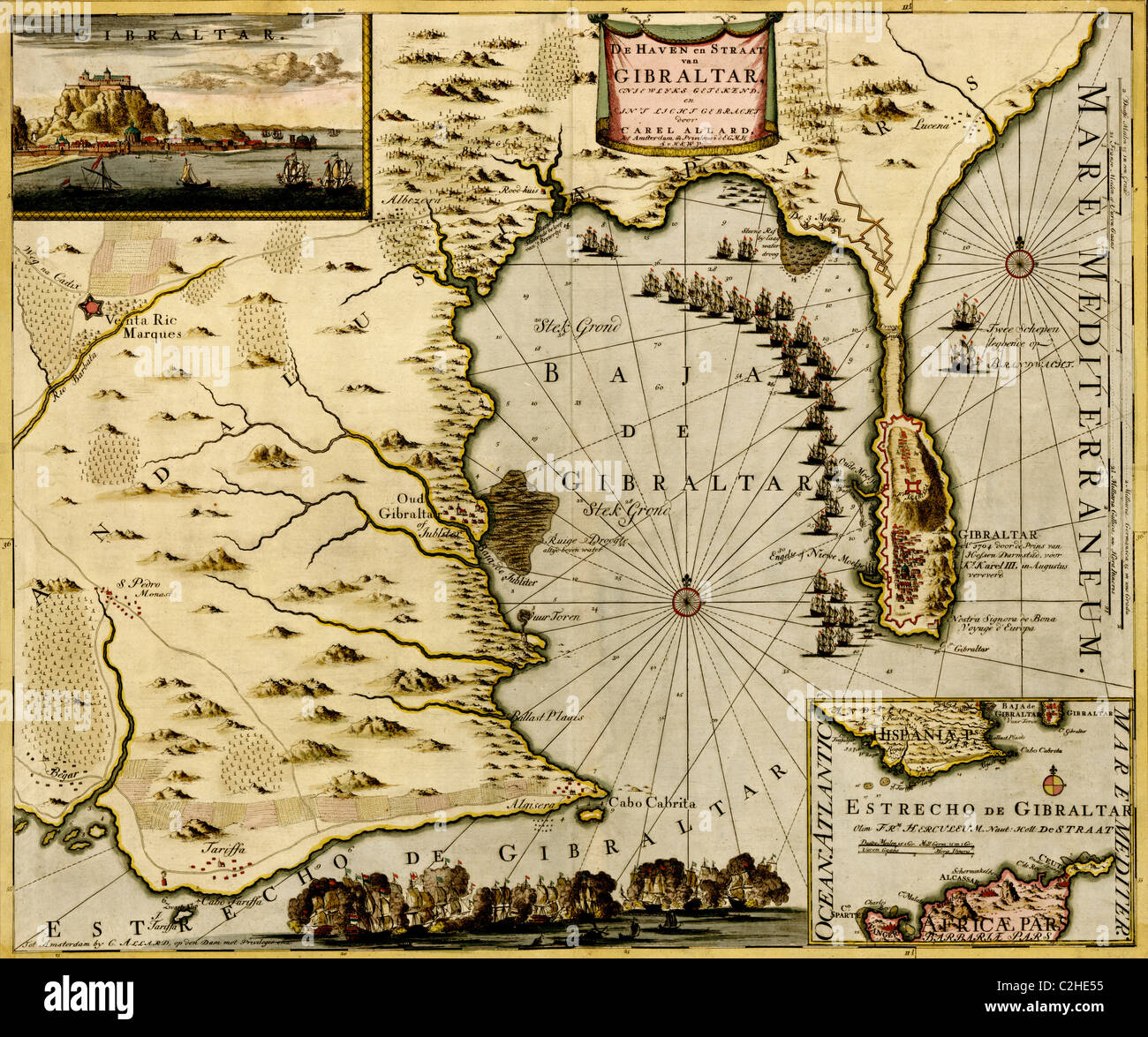 Straits & Abwehrkräfte bei Gibraltar - 1700 Stockfoto