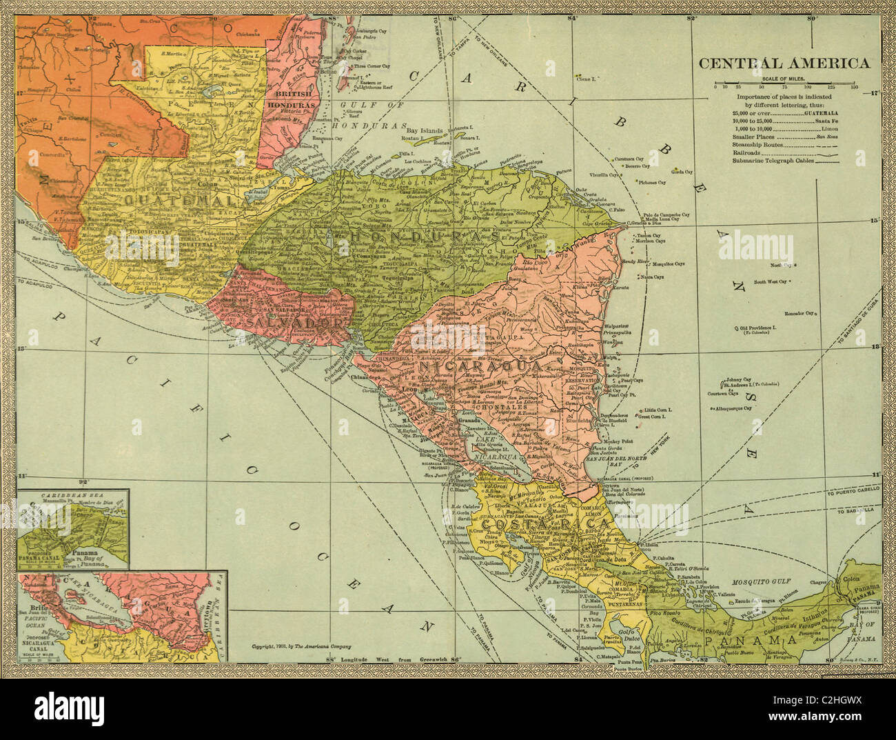 Panama, Costa Rica, Hondouras, Guatemala, Salvador, Britisch-Honduras-1903 Stockfoto