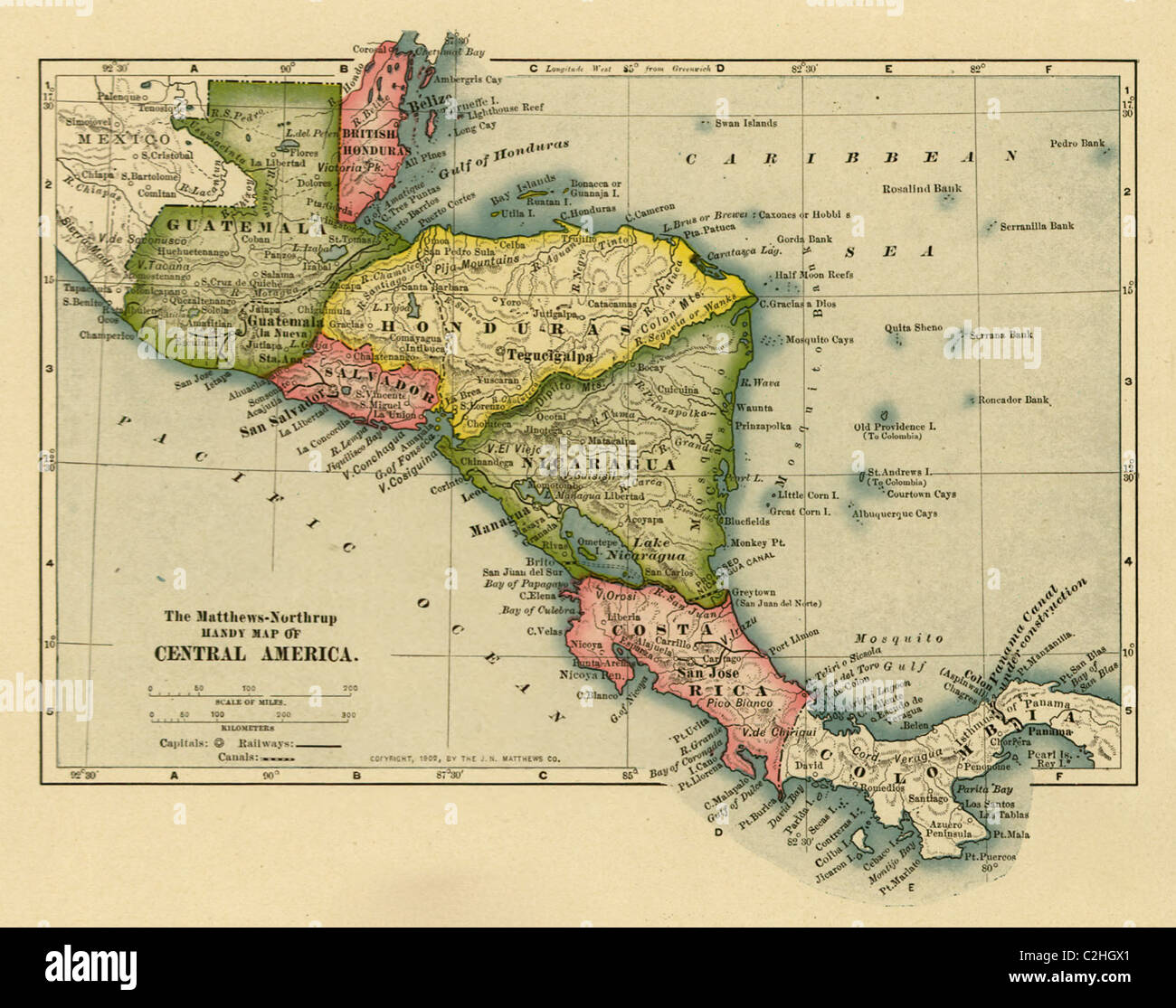 Panama, Costa Rica, Hondouras, Guatemala, Salvador, Britisch-Honduras-1902 Stockfoto