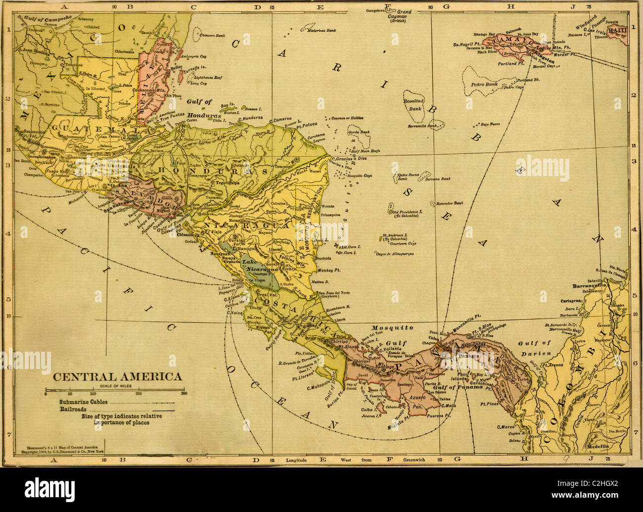 Panama, Costa Rica, Hondouras, Guatemala, Salvador, Britisch-Honduras-1904 Stockfoto