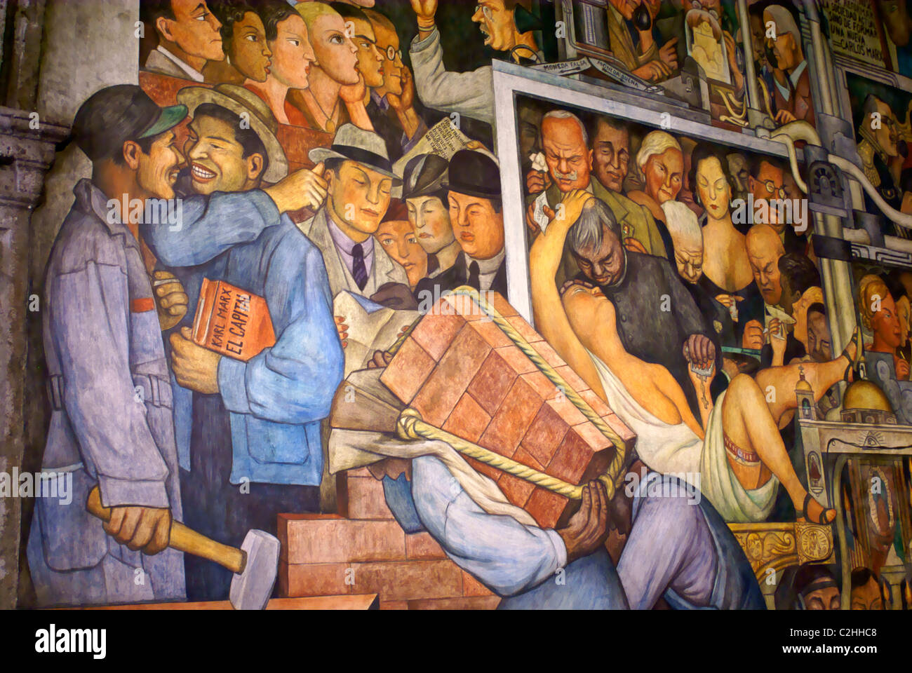 Detail der Wandgemälde von Diego Flüsse Darstellung der Geschichte von Mexiko, National Palace oder Palacio Nacional, Mexiko-Stadt Stockfoto