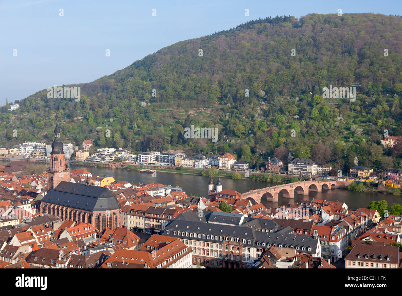 Panoramablick über Heidelberg vom Schloss, Baden-Württemberg, Deutschland Stockfoto