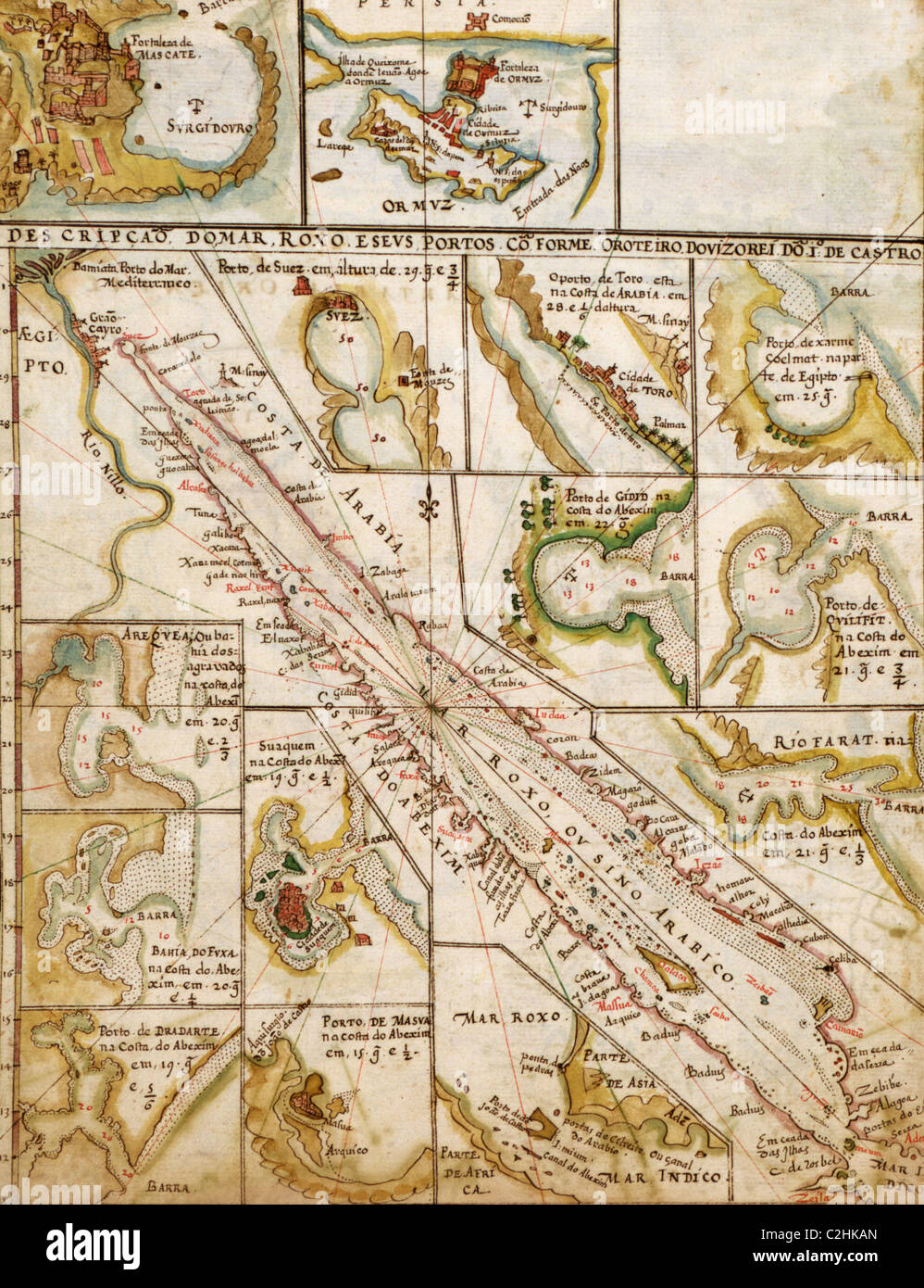Portugiesisch-Karte des Roten Meeres & Nahost - 1630 Stockfoto