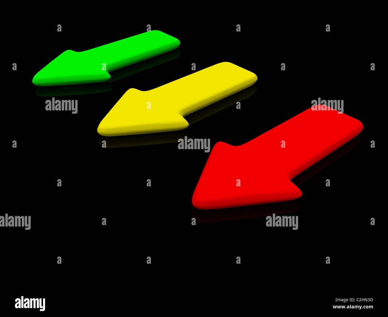 rot gelb grün Zeiger auf schwarz. 3D Stockfoto