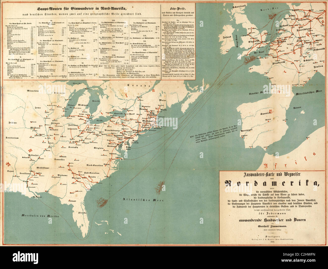 Auswanderung nach Nordamerika - 1853 Stockfoto