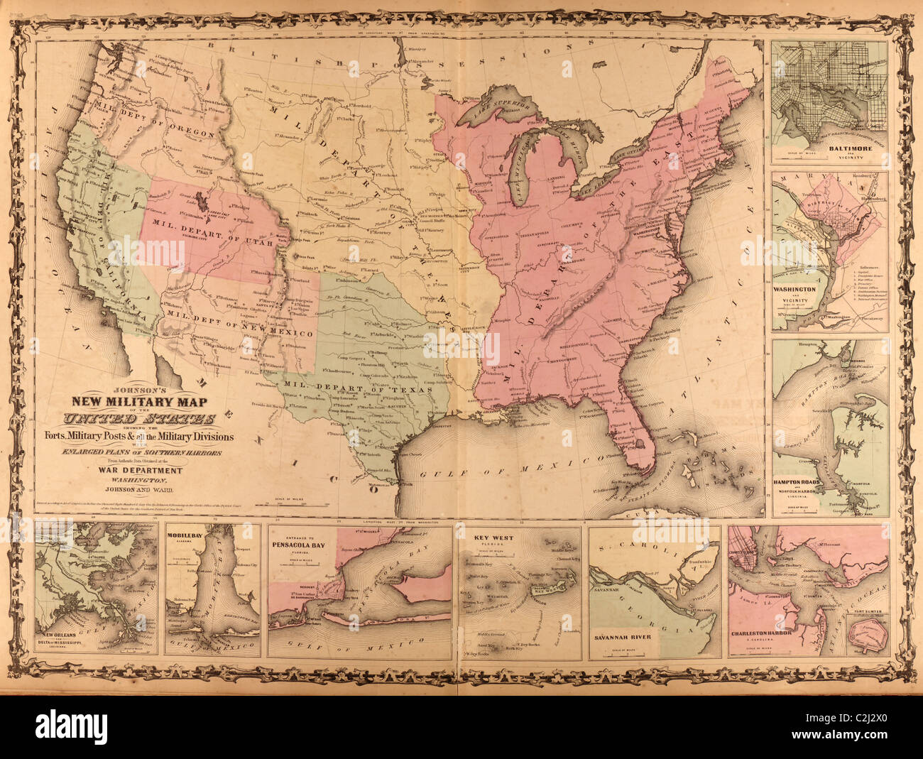 Militärische Karte der Vereinigten Staaten - 1862 Stockfoto