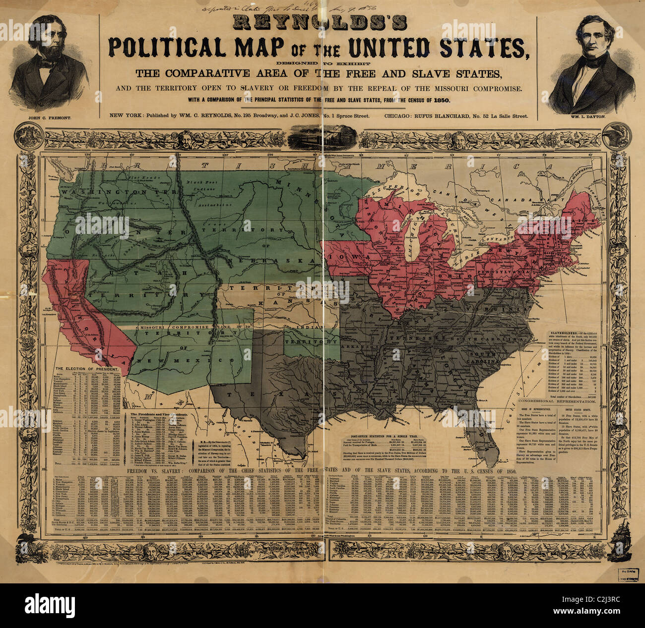 Politische Karte der USA - 1856 Stockfoto