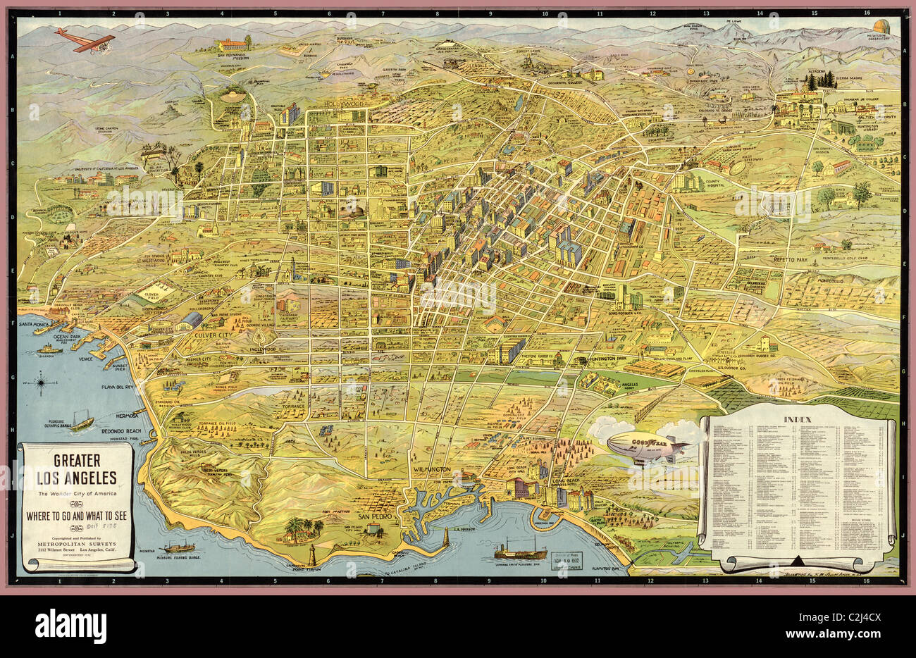 Los Angeles, Stadt der Wunder von Amerika-Reise-Karte - 1932 Stockfoto