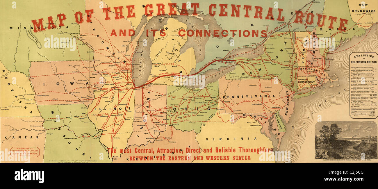 Große zentrale Route & Verbindungen - 1855 Stockfoto