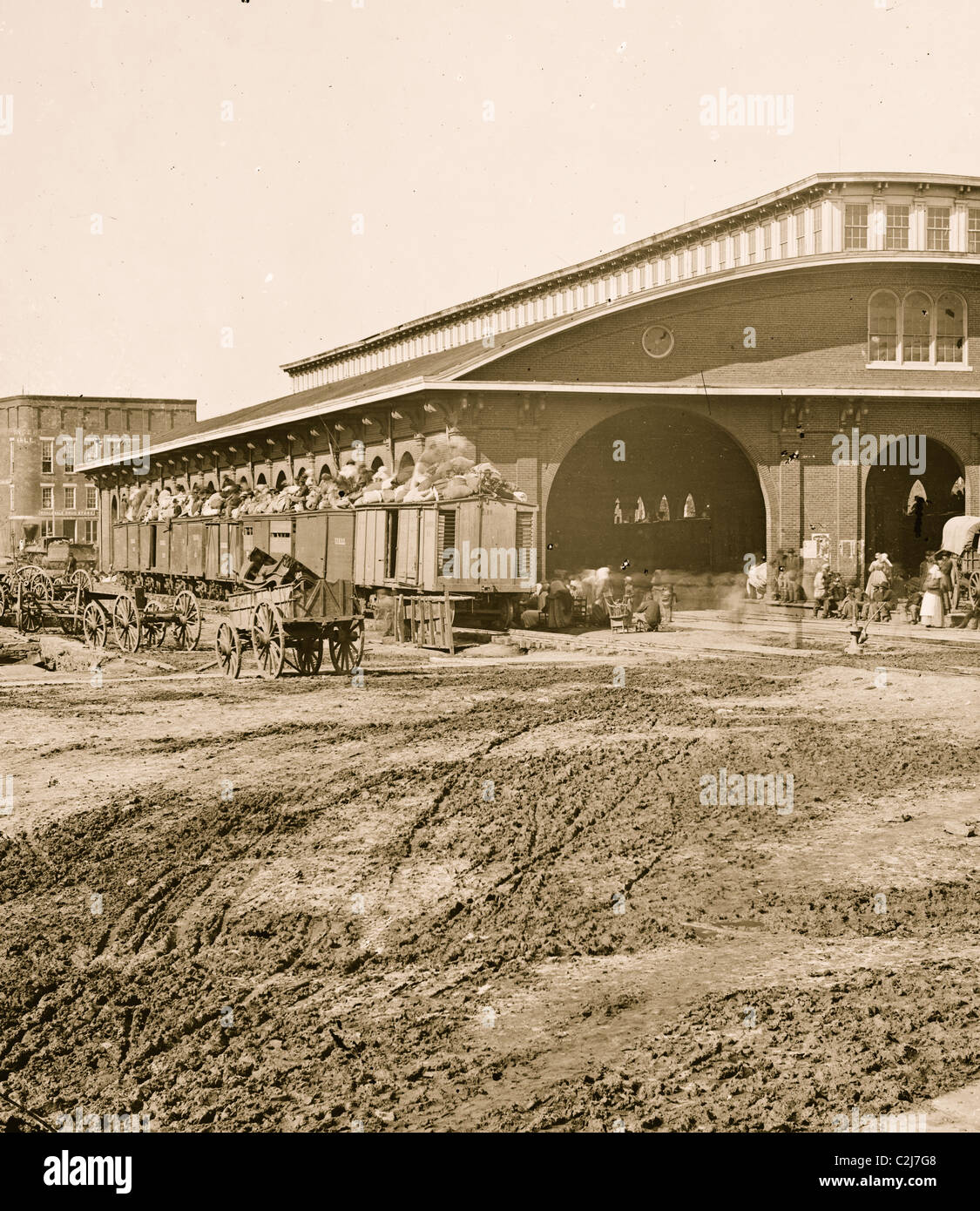 Atlanta, GA Güterwagen mit Flüchtlingen im Railroad depot Stockfoto