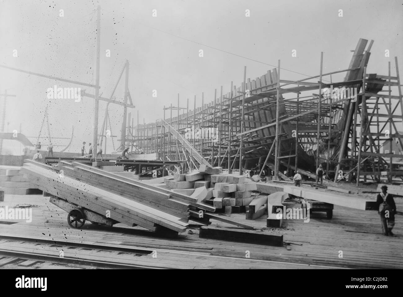 Bau von Holz- Gerippte Schiff in Halbinsel Yard, Portland, Oregon Stockfoto