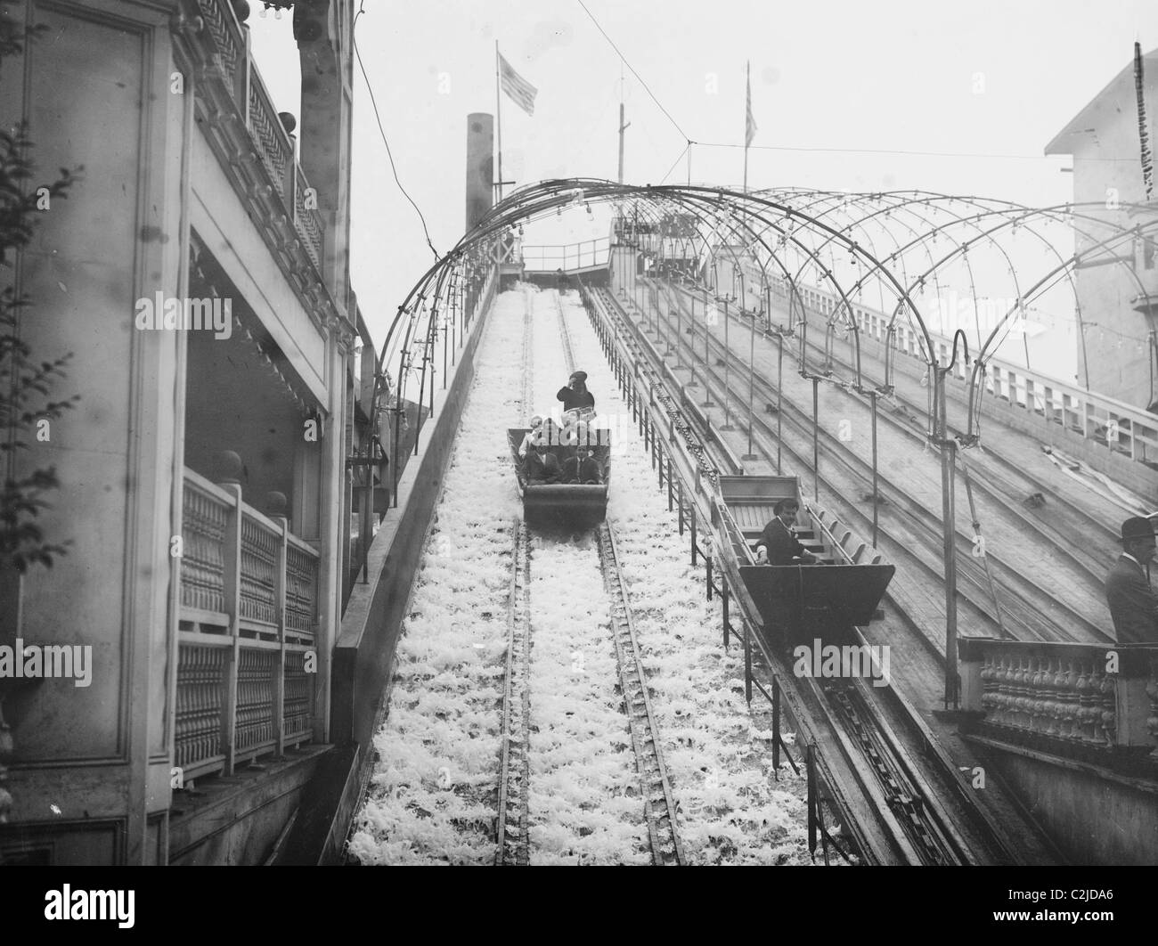 Wasserrutschbahn enthusiast Fahrten schienen auf Coney Island Amusement Park Stockfoto