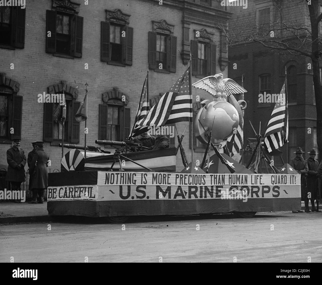 US Marine Corps Parade Float betonend, Rekrutierung Stockfoto