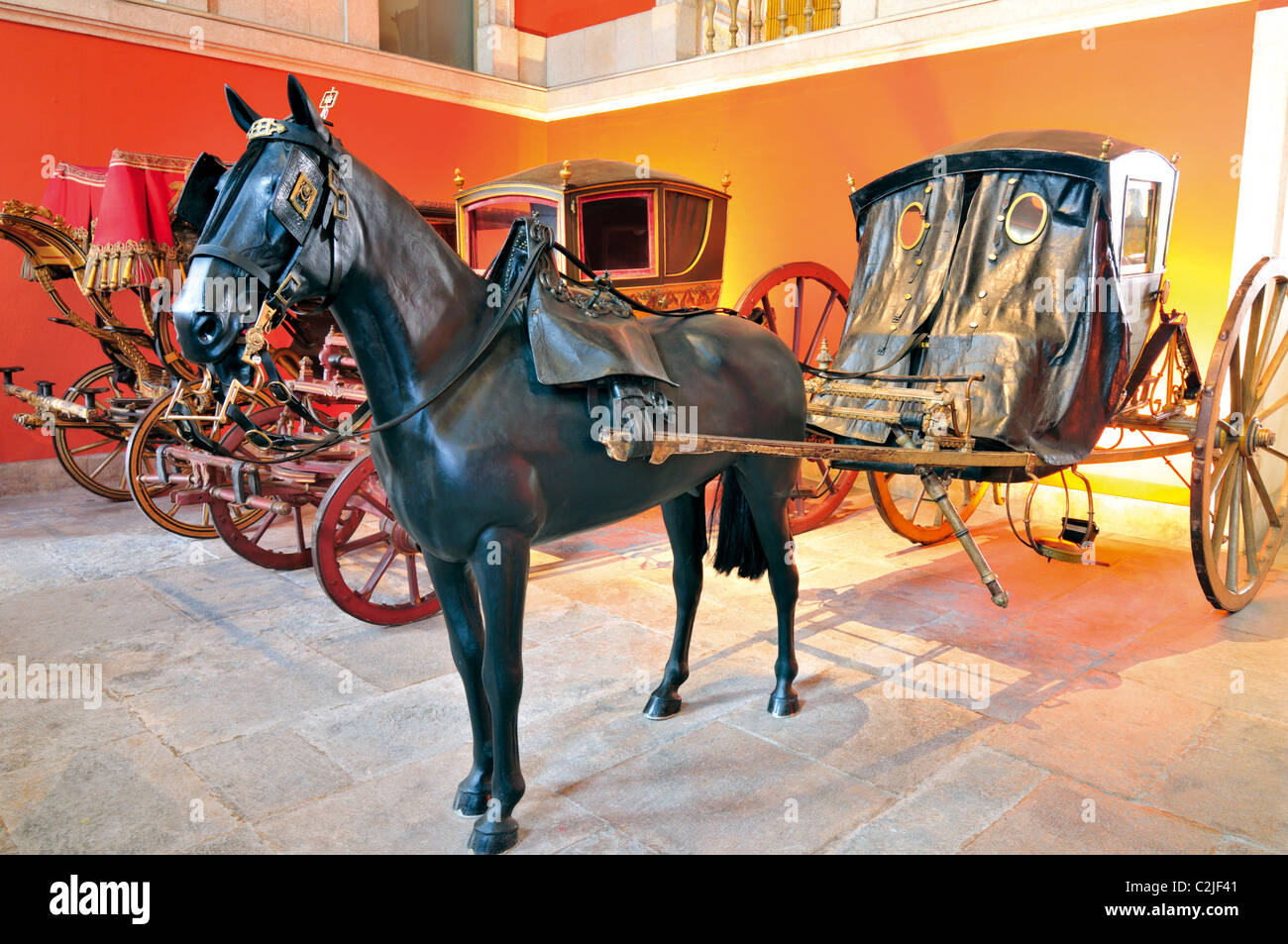 Portugal, Lissabon: Pferd 'Sége Dos Oculos' - Wagen der Brille, Beförderung des 18. Jahrhunderts im Museu Dos Coches Stockfoto