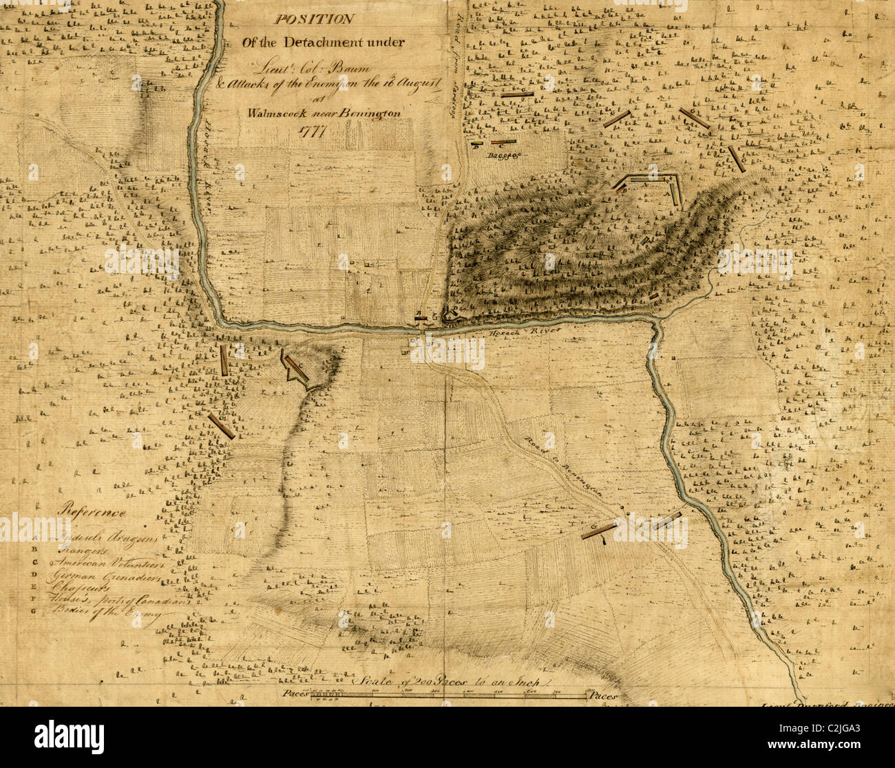 Walmscock in der Nähe von Bennington zeigt die Angriffe des Feindes auf 16. August 1777 Stockfoto