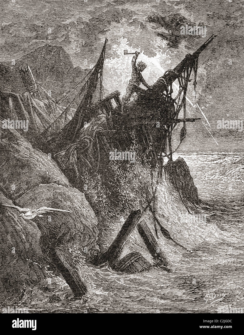 Nach einer Originalzeichnung von Gustave Dore für das Buch der Werktätigen des Meeres von Victor Hugo. Stockfoto