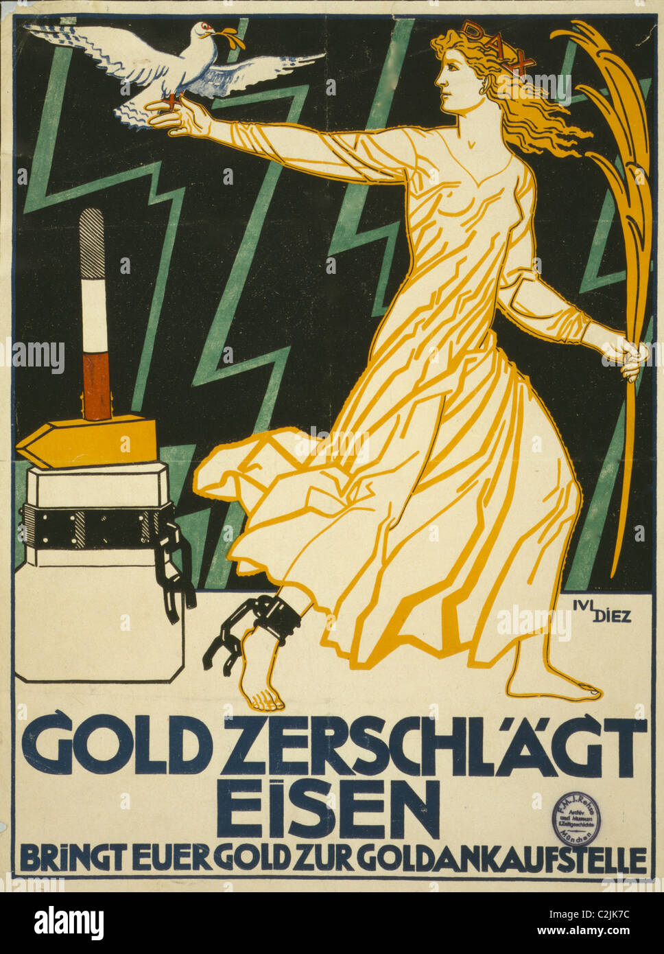 Gold Zerschlächt Eisen. Bringt Eurer Gold Zur Goldankaufstelle Stockfoto